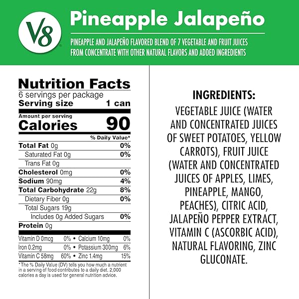 V8 PINEAPPLE JALAPENO 100% FRUIT AND VEGETABLE JUICE, 8 FL OZ CAN (24 PACK)