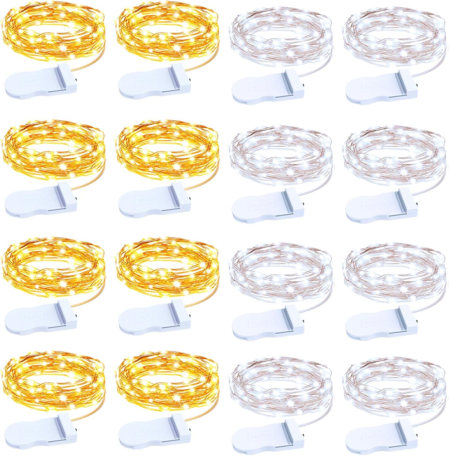 Olafus 16 Pack Fairy Lights Battery Operated, IP68 Mini Firefly String Light Waterproof, 7ft Copper Wire Micro LED Ferry Starry Light for Wedding Party DIY Bedroom Tree Gift Cool White Warm White 2m