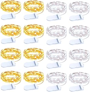 Olafus 16 Pack Fairy Lights Battery Operated, IP68 Mini Firefly String Light Waterproof, 7ft Copper Wire Micro LED Ferry Starry Light for Wedding Party DIY Bedroom Tree Gift Cool White Warm White 2m