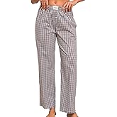 Viakeo Womens Pajama Pants Cotton Plaid Lounge Pants Y2K Pj Bottoms Drawstring Sleepwear With Pockets S-3XL