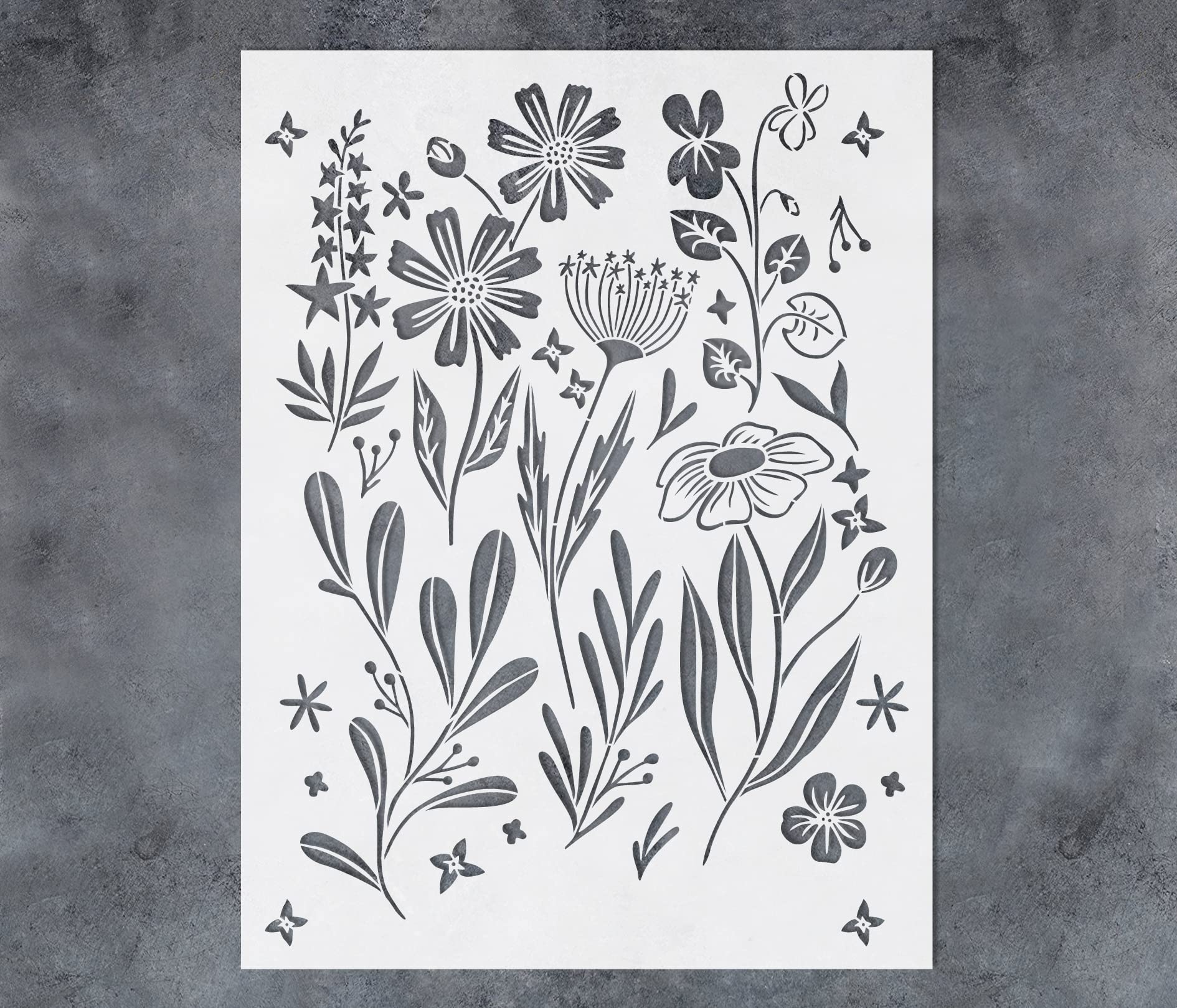 GSS Designs Wildflower Stencil for Painting on Wall Wood Canvas Furniture Reusable Art Flower Stencil for Craft Floral Stencils for Painting 12x16Inch