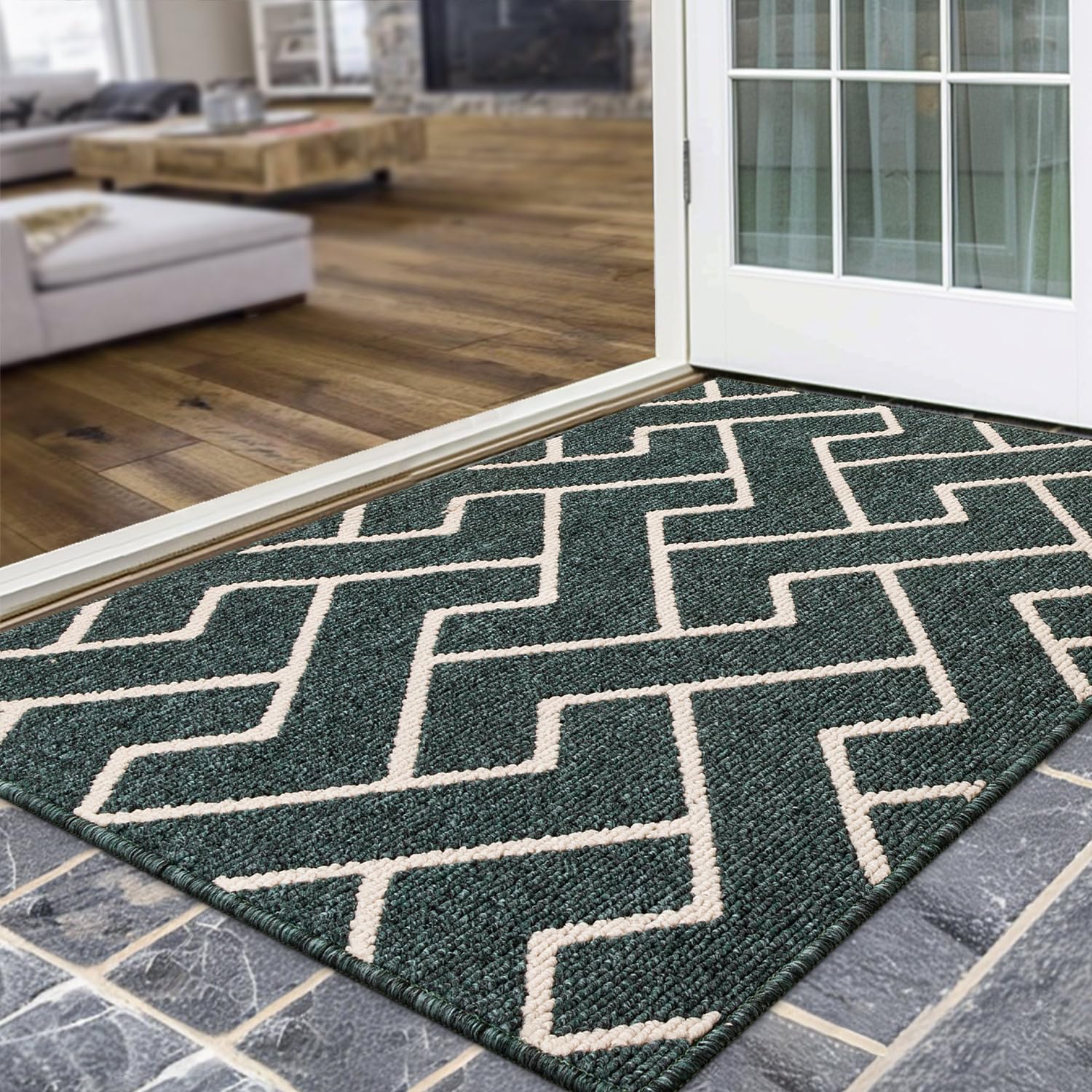Biscpro Indoor Door Mats,80x100cm Door Mat Non Slip Backing,Dirt Trapper Mat Absorbent Non-Slip Doormat for Entrance,Inside,Kitchen,Front Back Door,Pets and Garden-Emerald