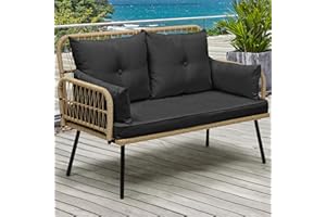 YITAHOME Patio Furniture Wicker Outdoor Loveseat, All-Weather Rattan Conversation for Backyard, Balcony and Deck with Soft Cushions (Light Brown+Black)