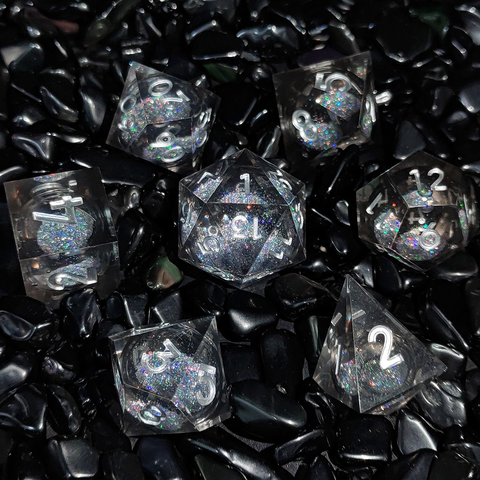 ORUZA 7 PCS Liquid Core DND Dice Resin Sharp Edge Dice Polyhedral D&D Dice Set for Dungeons and Dragons RPG MTG Table Games (Liquid Quicksand Black) — image 1