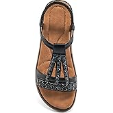 Ablanczoom Womens Sandals Flat Shoes: Comfortable Ankle Strap Dressy Rhinestone Casual Bohemian Summer Sandal for Beach Walking Vacation