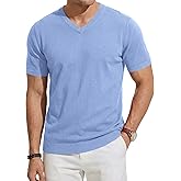 JMIERR Men's Wool Blend Short Sleeve V-Neck Sweater Soft Textured Knit Pullover for Business Casual Wear
