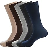 PUJANE Men's Dress Socks 5 Pairs Mens Cotton Calf Business Formal Socks Soft Breathable Athletic Long Crew Casual Socks