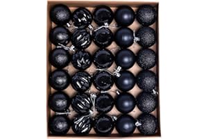 HipTree 30ct Christmas Halloween Ornaments Tree Decorations Set-2.36 Inch Black Shatterproof Decorative Hanging Ball Ornament Bulk, Xmas Tree Tabletop Decorations for Fall Holiday Party Home Decor