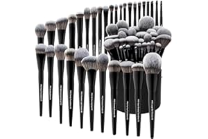 Bueart Design 32Pcs PRO Grade Makeup Brushes Set with Super large Holder, Premium Ultra-soft Synthetic Foundation Contour Powder Blush Concealer Eyeshadow Classic Black Make up Brush