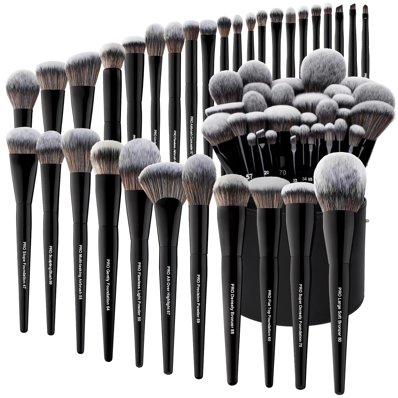 Photo 1 of Bueart Design 32Pcs PRO Grade Makeup Brushes Set with Super large Holder, Premium Ultra-soft Synthetic Foundation Contour Powder Blush Concealer Eyeshadow Classic Black Make up Brush