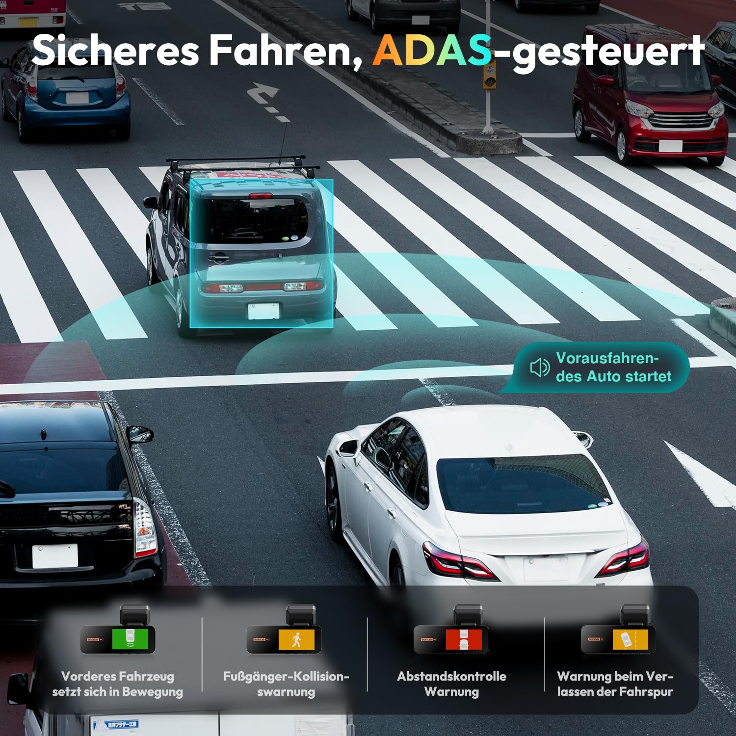 BOTSLAB Dashcam Auto Vorne Hinten, 4K Dashcam Auto GPS mit WiFi, Dual Autokamera mit 64GB SD Karte, ADAS, Nachtsicht, 170°Weitwinkel, WDR, 2,45" IPS, 24/7 Parküberwachung, Loop-Aufnahme 3
