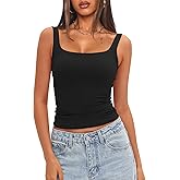 Darong Women's Padded Square Neck Tank Tops Summer Double Layer Basic Sleeveless Tank Shirts Built in Bra