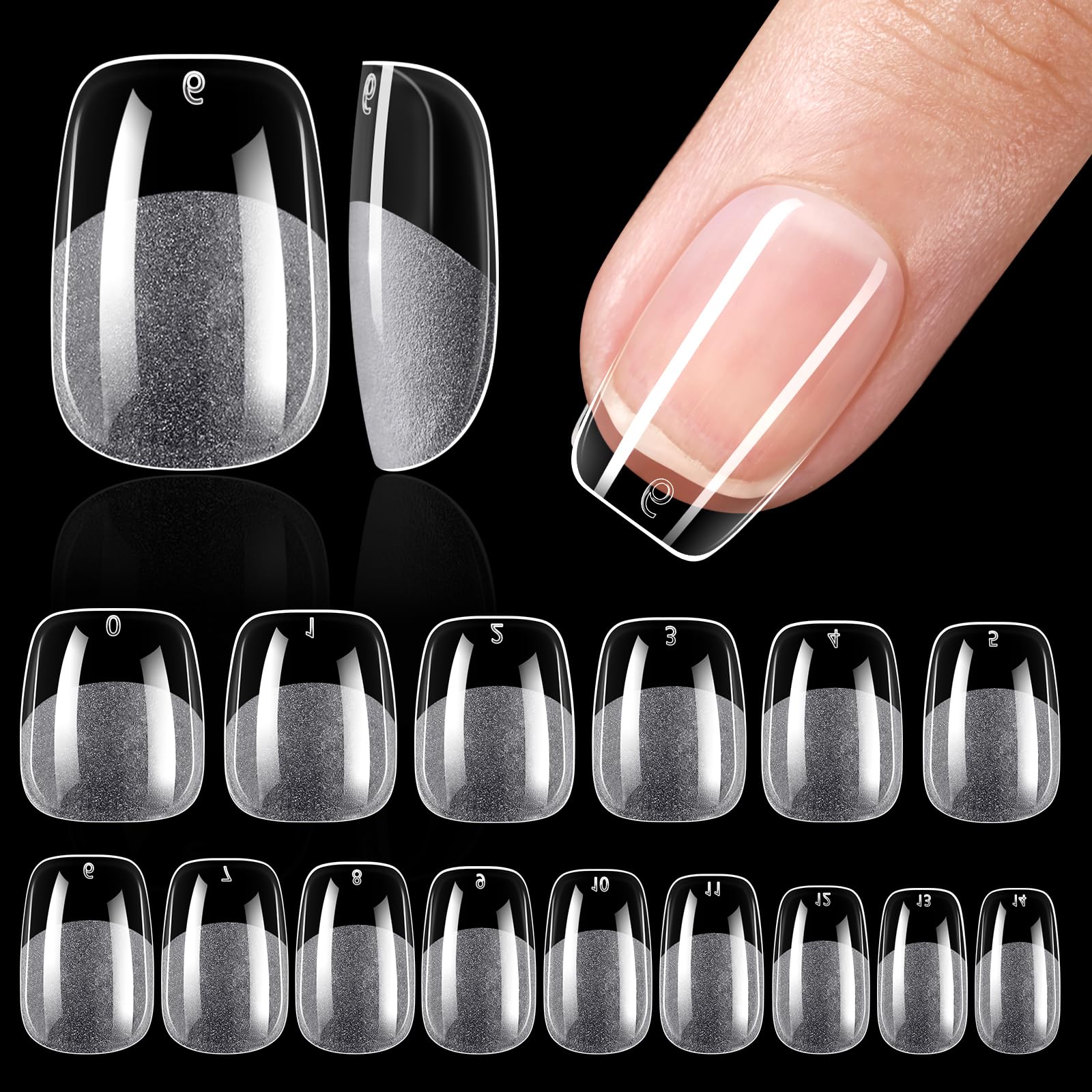 TOMICCA Short Square Gel Nail Tips - 510PCS Half Matte Full Cover No-File Extensions False Nails | Pre-Buffed Traceless Fit, 12 Sizes Salon & Home DIY Kit