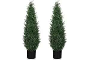 LIETENACO 3FT Artificial Cedar Topiary Trees for Outdoors, UV Resistant Fake Cypress Shrubs, Potted Faux Evergreen Outdoor Faux Plants, Artificial Plants Outdoor for Front Porch, Home Decor (Set of 2)