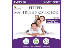 FOUR SEASONS ESSENTIALS Twin Extra Long (XL) Waterproof Mattress Protector - Fitted Sheet Style - Hypoallergenic Premium Quality Cover Protects Against Dust