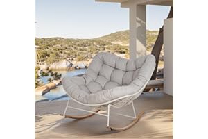 Grand patio Rocking Chair Outdoor, E-Coated Papasan Rocking Chair with Cushion, Outdoor Oversized Recliner Rocker for Patio P