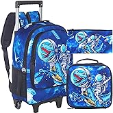 3PCS Rolling Backpack for Girls and Boys, Kids Unicorn Dinosaur Wheeled Bookbag
