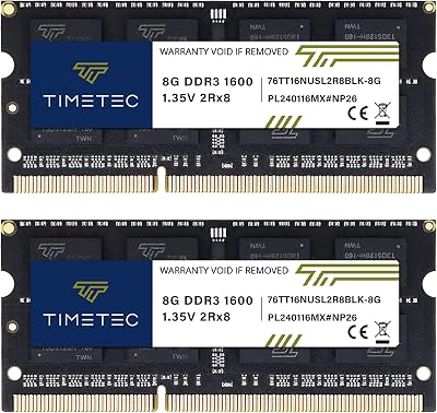 Timetec 16GB (2x8GB) DDR3L 1600MHz SODIMM PC3L-12800 CL11 1.35V 2Rx8