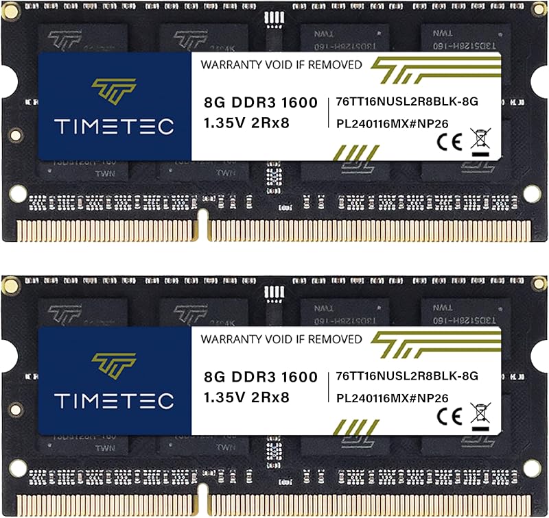 Timetec 16GB (2x8GB) DDR3L 1600MHz SODIMM PC3L-12800 CL11 1.35V 2Rx8