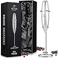 Zulay Executive Series Ultra Premium Gift Milk Frother - Coffee Frother Handheld Foam Maker For Lattes - Electric Milk Frother Handheld For Coffee - Silver