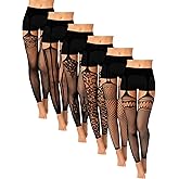 Skylety 6 Pairs Fishnet Stockings for Women Plus Size Thigh-high Tights Stockings Suspender Pantyhose Garter Belts