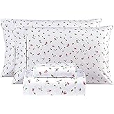 Mooreeke Full Sheets Set - 4 Pieces Soft Breathable Microfiber Bed Sheet Set - Pink Flower Green Leaf Pattern Sheet Set - Deep Pocket Non-Slip Floral Printed Fitted Sheet Included for All Season