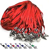 Beebel Red Lanyards 100 Pack Nylon Flat Badge Lanyard Bulldog Clip for Id Badge Name Tag (Red, 100 Pack)