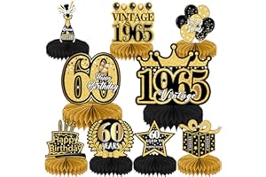 Refavor 9Pcs 60th Birthday Party Decorations - 60th Birthday Decor Men Women Black Gold Vintage Table Centerpieces Supplies 60 Years Birthday Party Decoration Aged to Perfection Tables Toppers