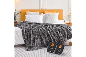 WOOMER [5 Year Warranty] Heated Blanket King Size Electric Blanket 90"x 100", Faux Fur Fast Heating, 10 Heating Levels & 0.5-12H Auto Off, Dual Control, Over-Heat Protection, ETL Certification