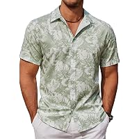 COOFANDY Camicia A Maniche Corte da Uomo Camicia con Colletto alla Coreana in Lino Henley Camicia Estiva per Le Vacanze al Mare Azzurro S