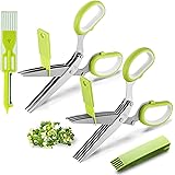 2 Packs Herb Scissors Set - Including Herb Scissors with 5 Blades and Cover, Herb Scissors with 3 Blades, Shred Silk Knife, U