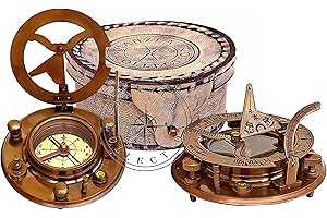 Hanzla Collection Antique Brass Sundial Compass with Leather Case | Working Compass | Gilbert & Sons London Sun Clock Decorations Ship Replica Watch