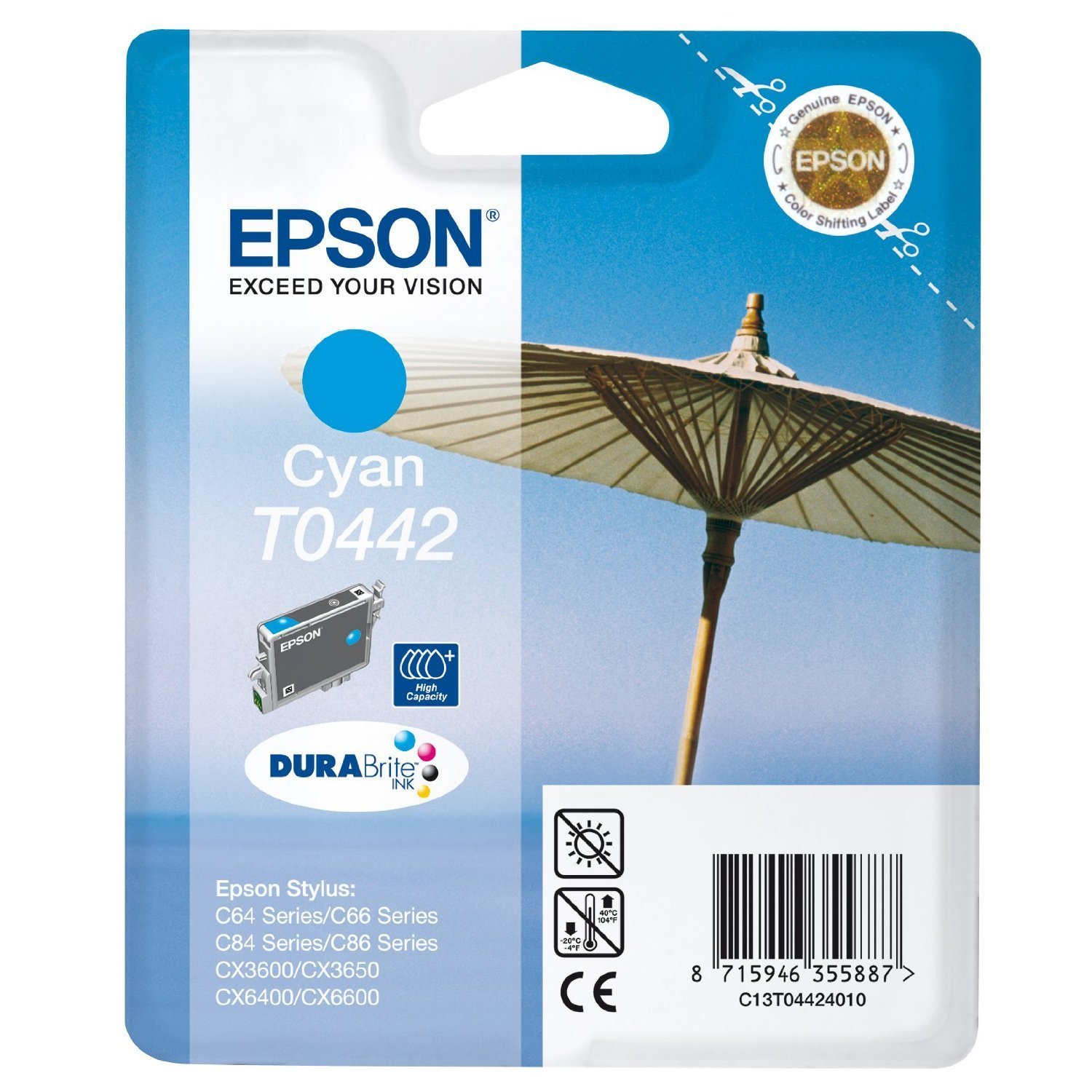 Epson Stylus printer original ink inkjet print cartridge high capacity T0442 Cyan Blue