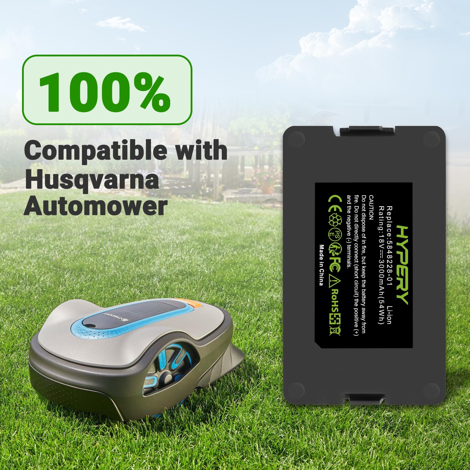 18V 3000mAh Ersatz Li-ion Akku für Husqvarna Automower 115H/305/310/315/520, Limited 2020, Sileno City 2018/250/400/500, Sileno Life 1000/1250/2019/750/850, Sileno+ R100Li/+ R130Li/R160Li 3