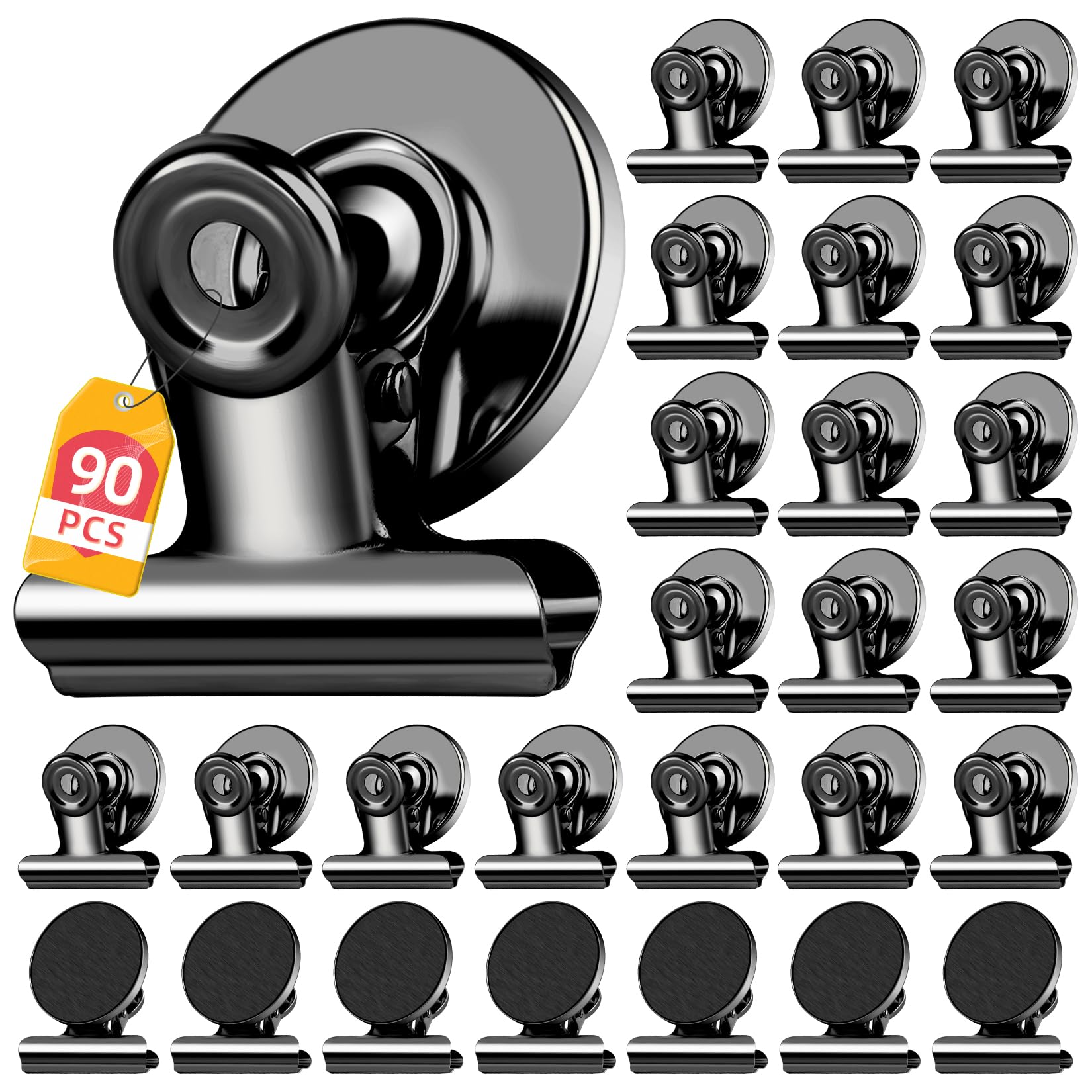 WUDIME 90 Pack Magnetic Clips, Fridge Magnets Refrigerator Magnets, Black Magnet Clips for Whiteboard, Clip Magnets for Photo Displays, Home, Office, Classroom Image