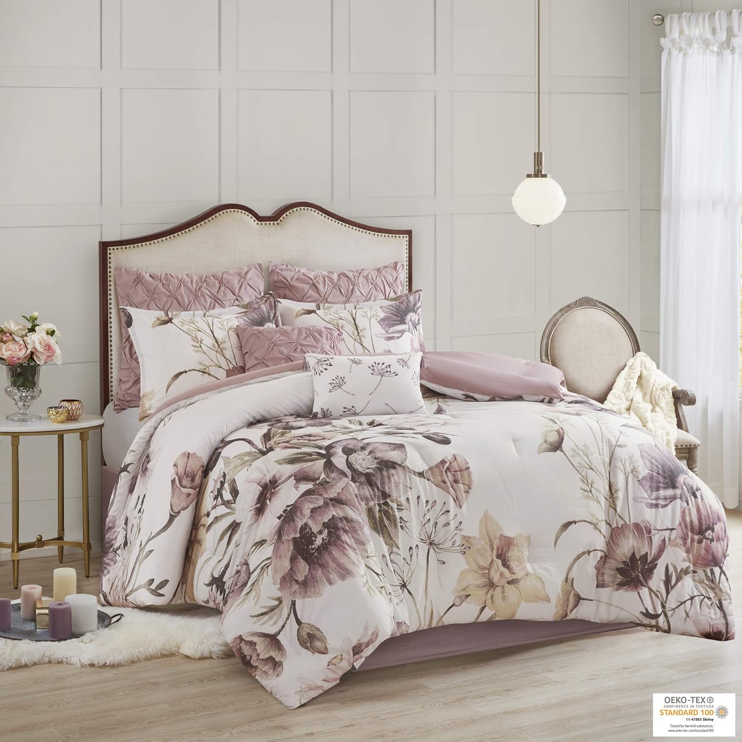 Madison Park 100% Cotton Comforter Contemporary Floral Design All Season Set, Matching Bed Skirt, Decorative Pillows, Queen(90"x90"), Blush: Home & Kitchen