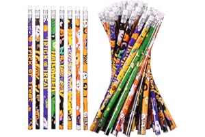 emzrivo 48 Pieces Halloween Pencils Assorted Holiday Pencil with Eraser Ghost Pumpkin Skeleton Bat Spider Pencil Bulk Stationery Pencils for Party Favors, 8 Style(48)