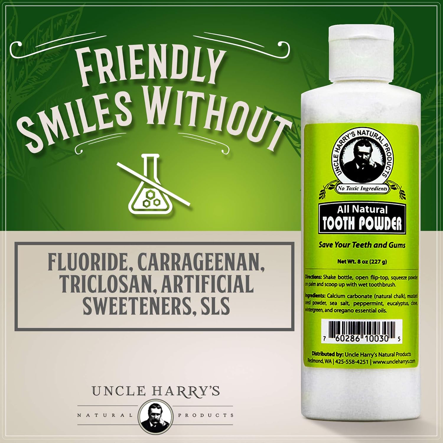 Uncle Harry's Remineralizing Tooth Powder | All Natural Enamel Support & Whitening Toothpaste for Sensitive Teeth | Organic Powder Toothpaste for Gum Health & Fresh Breath (8 oz): Beauty
