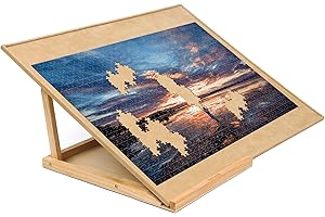 Becko US Puzzle Board with 2 Angle Adjustable Bracket/Stand, Wooden Puzzle Table with Premium Smooth Flannel Surface, Lightweight & Portable, Used Horizontally/Vertically for 1000 Piece Jigsaw Puzzles