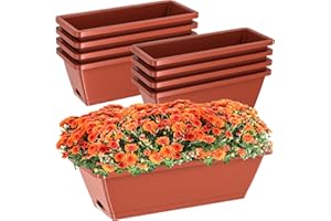 TECTSIA 8pcs Rectangle Window Boxes Planters, 17 Inches Long Window Sill Planter Box Outdoor, Plastic Rectangular Window Flower Herb Pots Indoor with Drainage Holes and Trays for Garden Windowsill
