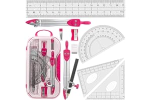 AKUOLY Geometry Set Maths Compasses for Grade Students Back to School Supplies with Compasses Protractor in Carry Case, Pink