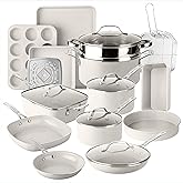Granitestone Ceraluxe 20 Pc Ceramic Cookware Set Nonstick, Complete Pots and Pans Set Non Stick with 5 Pc Bakeware Set, Deep Frying Pan Set, & Steamer, Non Toxic PFOA Free, Oven & Dishwasher Safe