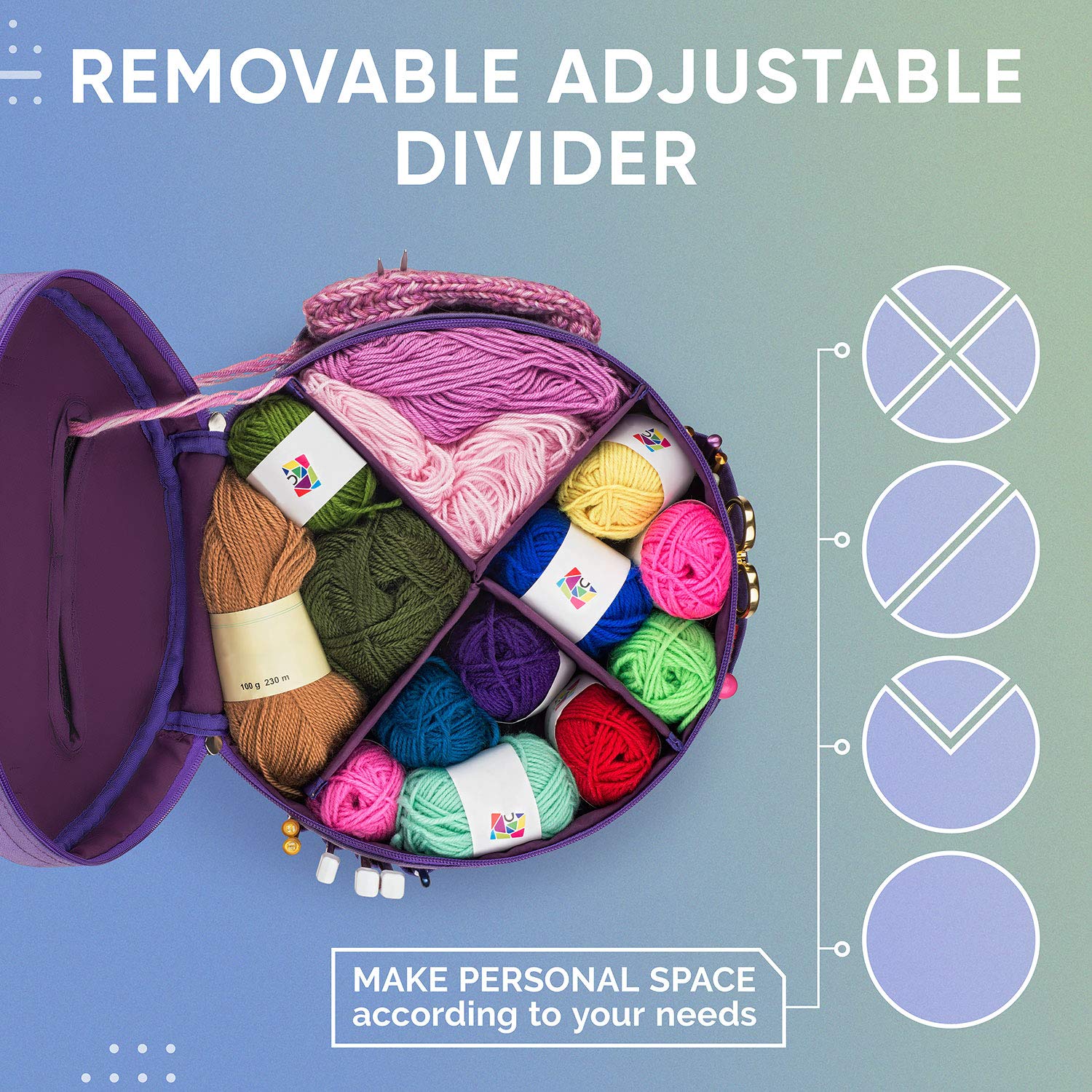 CRAFTISS Knitting Bag Yarn Storage - Christmas Gift - Puprle Durable Canvas Yarn Bag for Crochet Accessories - Yarn Organizer Crochet Bag with Knitting Accessories Case