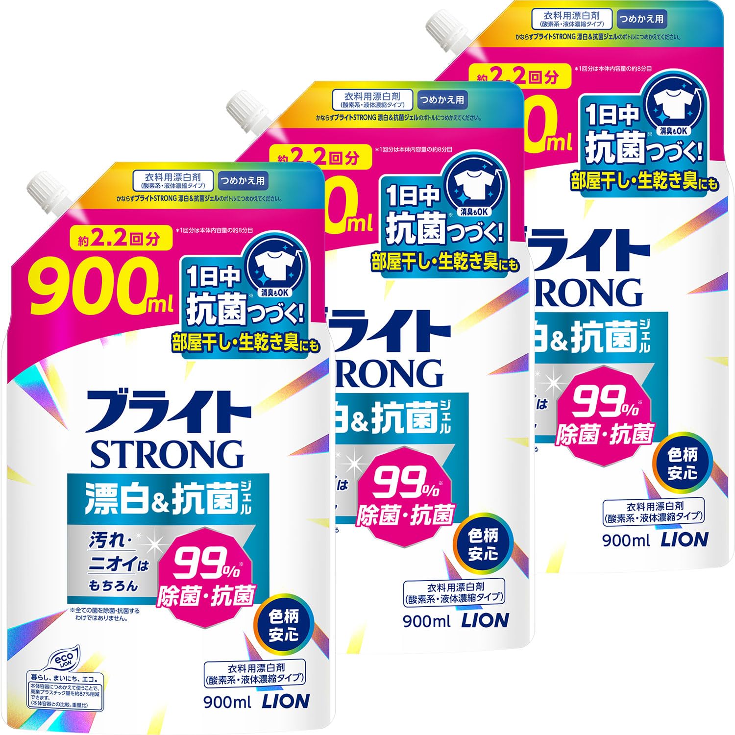 ブライト STRONG 漂白&抗菌ジェル つめかえ用 酸素系液体漂白剤 900ｍｌ×3個商品画像