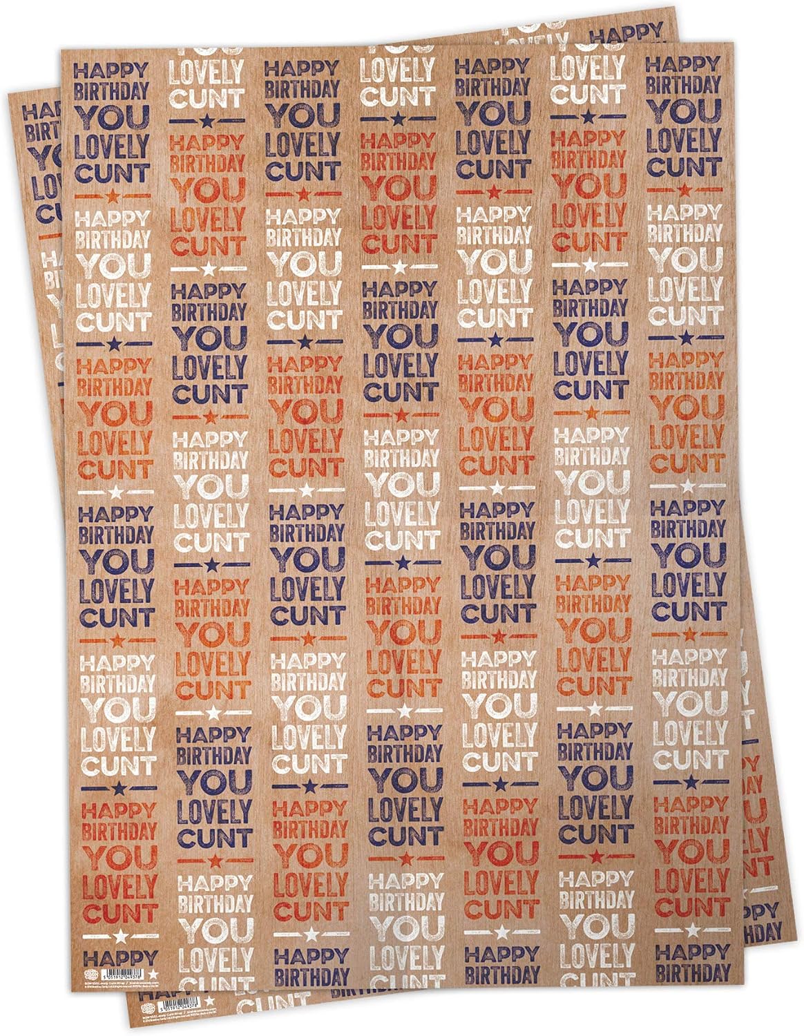 Brainbox Candy, 2 Sheets of Funny Rude 'Lovely C*nt' Birthday Wrapping Paper