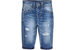 KIDSCOOL SPACE Infant Jeans,Baby Toddler Elastic Band Inside with D-Ring Distressed Soft Denim Pants
