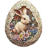 Wooden Puzzles for Adults 280 Pices, 3D Rabbit Wooden Jigsaw Puzzle, Flat Puzzels with 3D Visual Effect, Eggshell World Easte