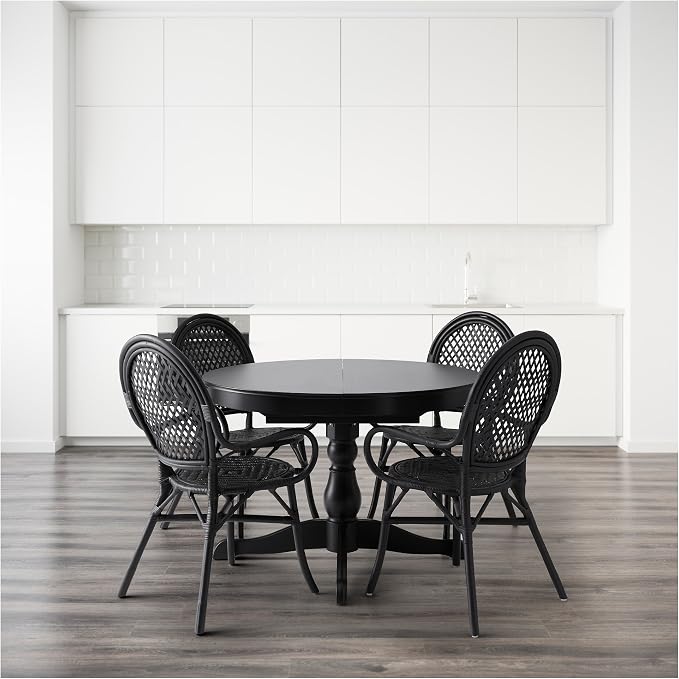 Amazon De Ikea Ingatorp Almsta Tisch Und 4 Stuhle Schwarz Rattan Schwarz