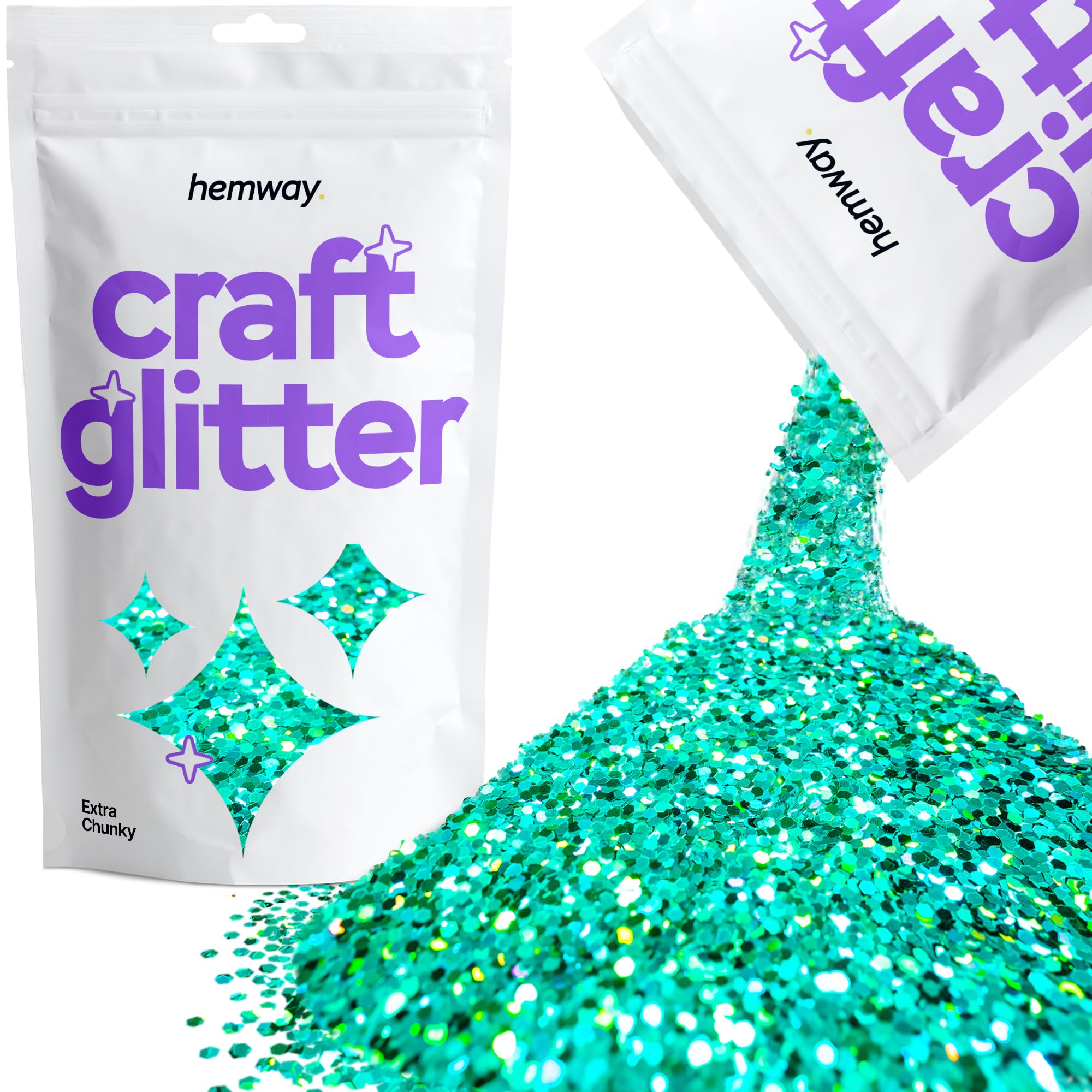 Hemway Craft Glitter Turquoise Blue Holographic 100g Extra Chunky Glitter for Crafts, Resin, Cosmetic, Nail, Face, Body, Festival, Tumblers, Art, Candle, Crafting