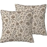 HJRGLXZ Vintage Floral Antique Decorative Throw Pillow Covers 18x18 Inch Set of 2, Flower Block Print Linen Square Pillow Cases for Farmhouse Couch Bed Sofa Chair Living Room Indoor Outdoor Decor
